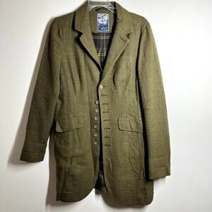 Free People Y2K style wool long houndstooth blazer jacket womens sz 8 retro boho